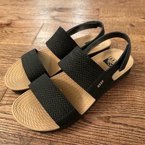Reef Black and Tan Double-Strap Slingback Sandals